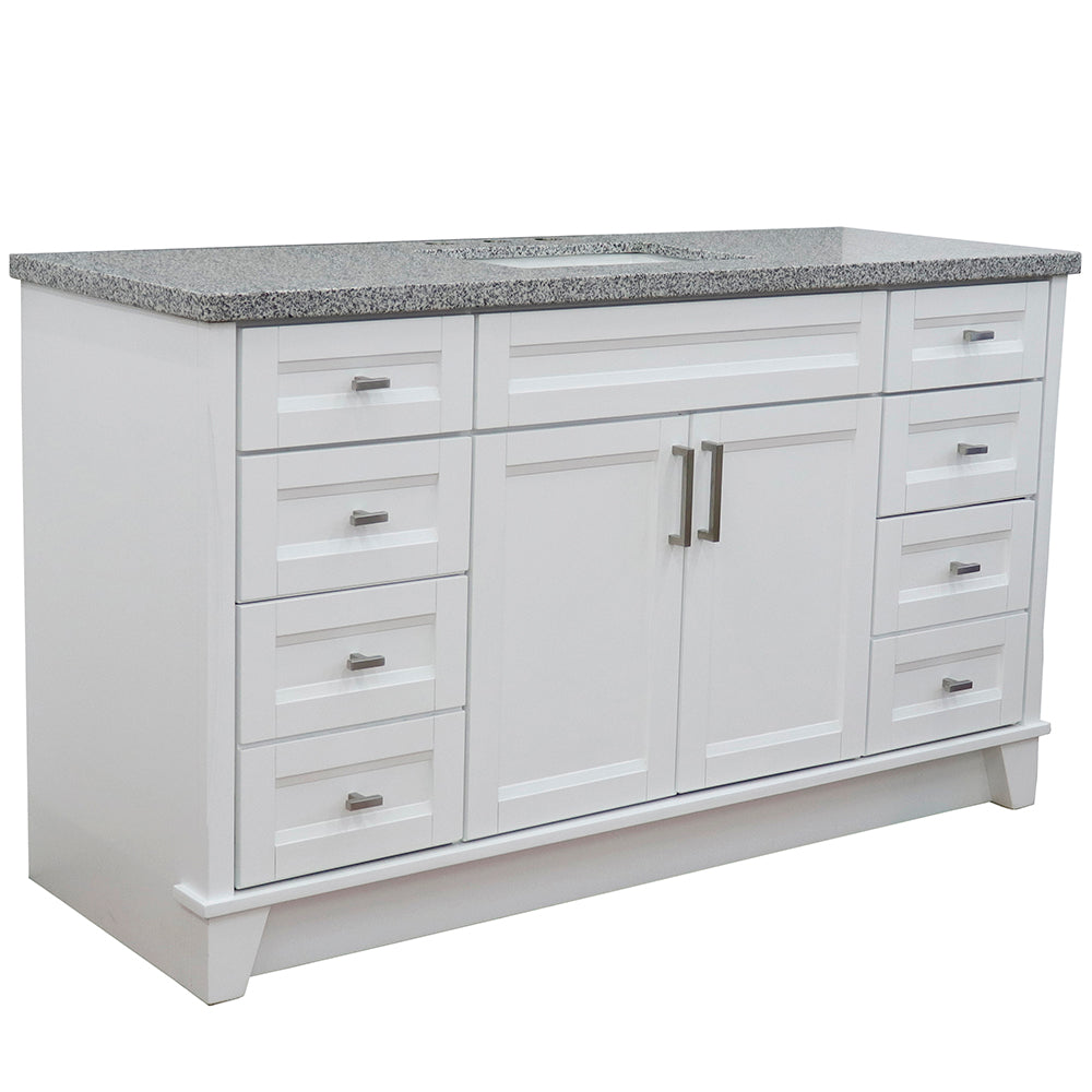 61" Single sink vanity in White finish and Gray granite and rectangle sink