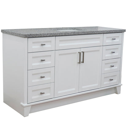 61" Single sink vanity in White finish and Gray granite and rectangle sink
