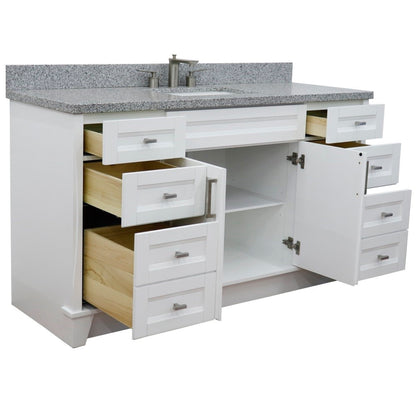 61" Single sink vanity in White finish and Gray granite and rectangle sink