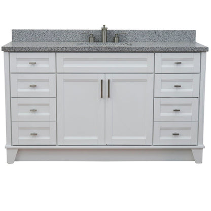 61" Single sink vanity in White finish and Gray granite and rectangle sink