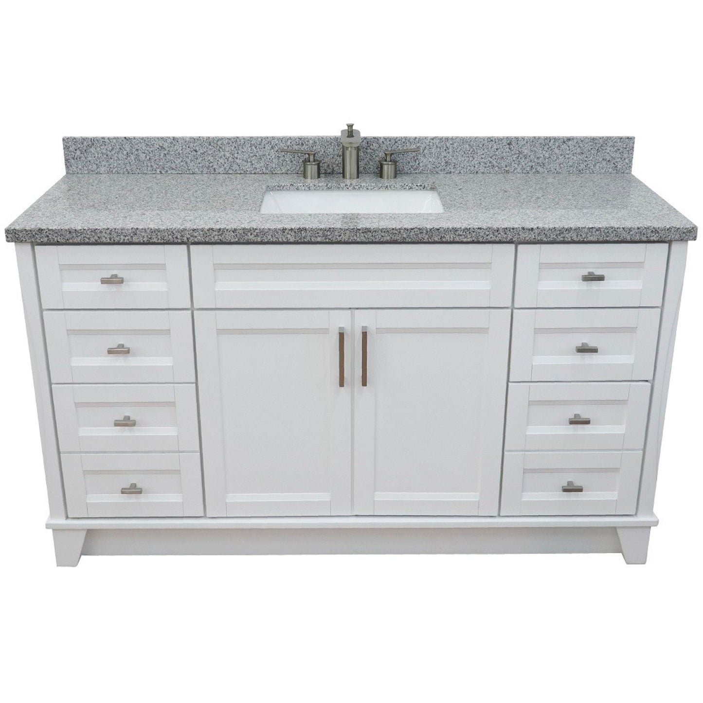 61" Single sink vanity in White finish and Gray granite and rectangle sink