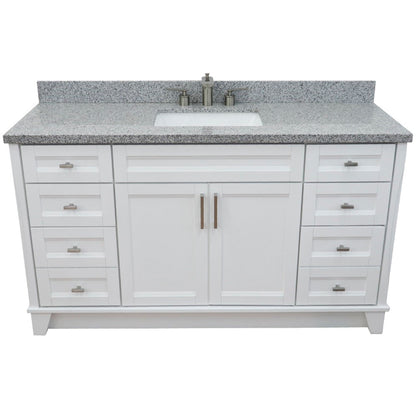 61" Single sink vanity in White finish and Gray granite and rectangle sink