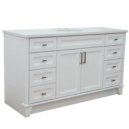 61" Single sink vanity in White finish and White engineered stone and oval sink