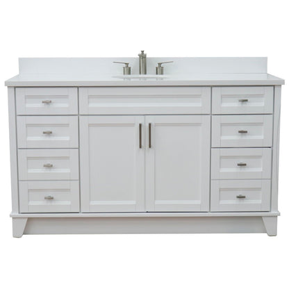 61" Single sink vanity in White finish and White engineered stone and oval sink