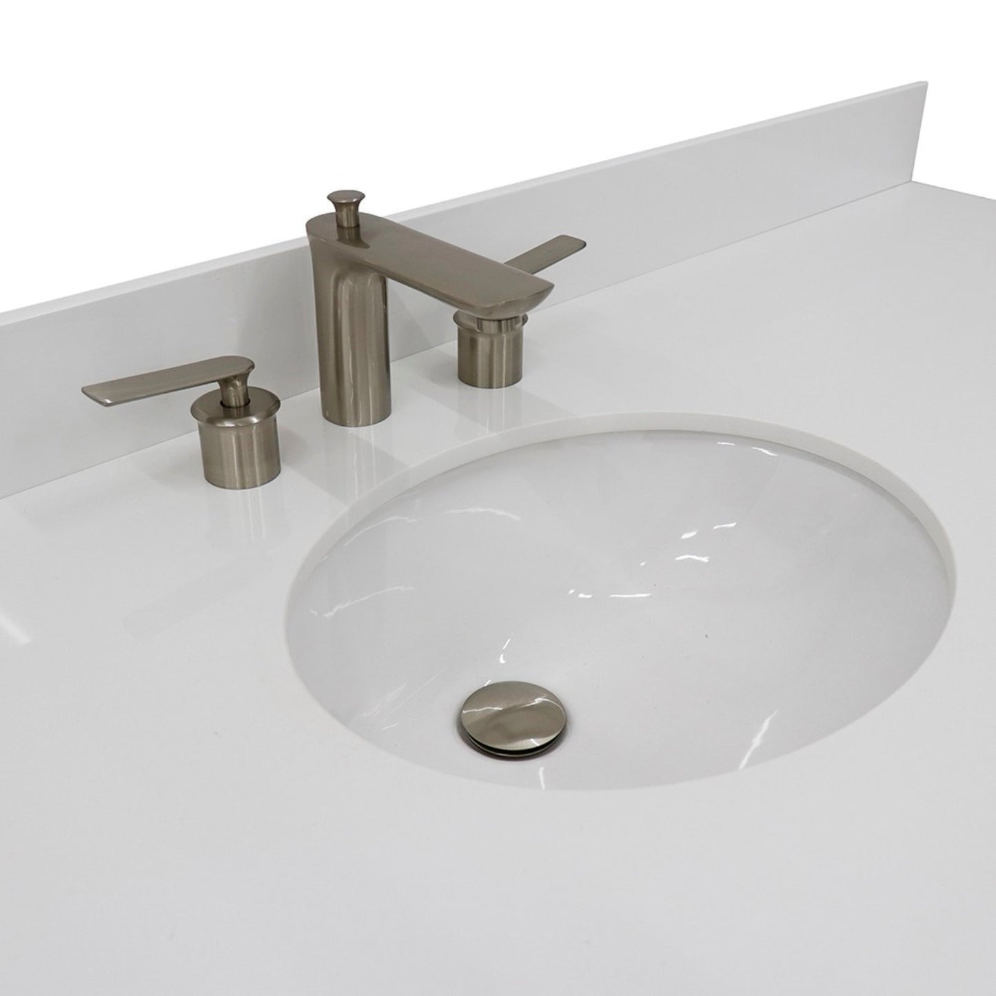61" Single sink vanity in White finish and White engineered stone and oval sink