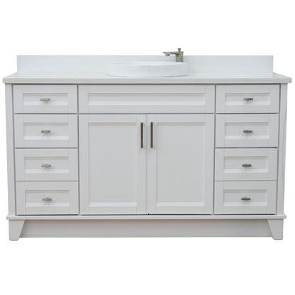61" Single sink vanity in White finish and White engineered stone and round sink