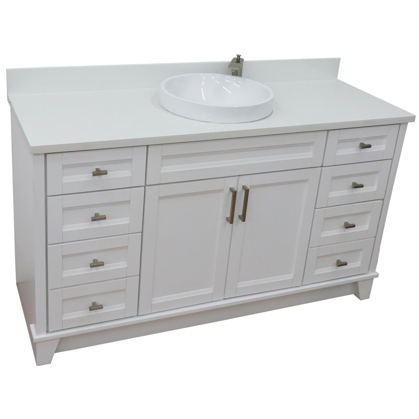 61" Single sink vanity in White finish and White engineered stone and round sink