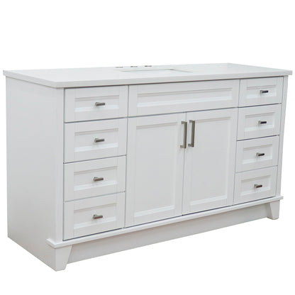 61" Single sink vanity in White finish and White engineered stone and rectangle sink
