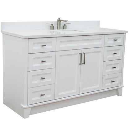 61" Single sink vanity in White finish and White engineered stone and rectangle sink