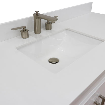 61" Single sink vanity in White finish and White engineered stone and rectangle sink