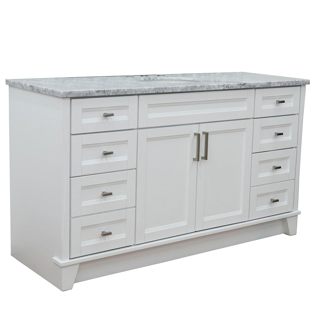 61" Single sink vanity in White finish and White Carrara marble and oval sink