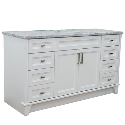 61" Single sink vanity in White finish and White Carrara marble and oval sink