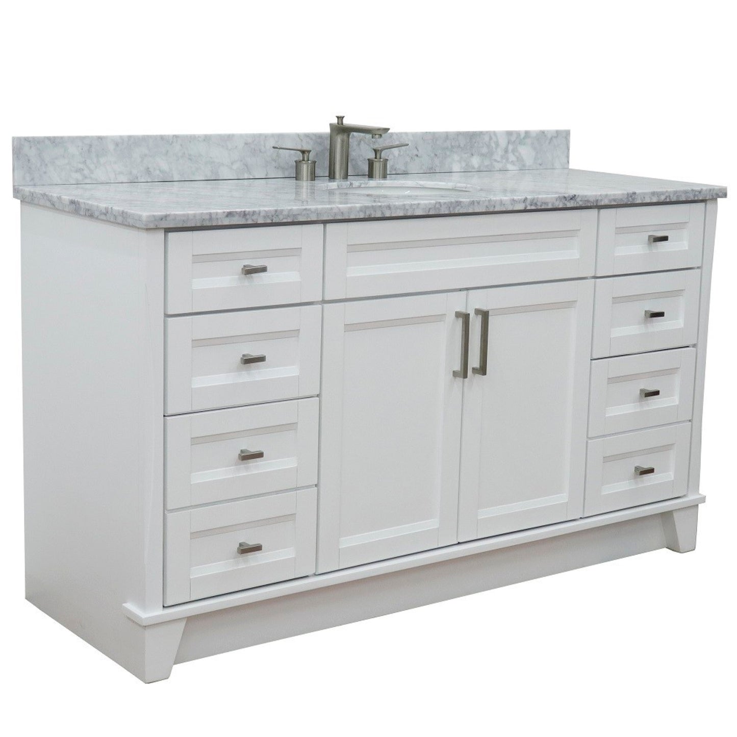 61" Single sink vanity in White finish and White Carrara marble and oval sink
