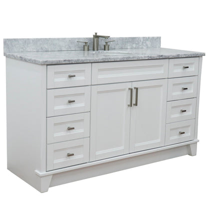 61" Single sink vanity in White finish and White Carrara marble and oval sink