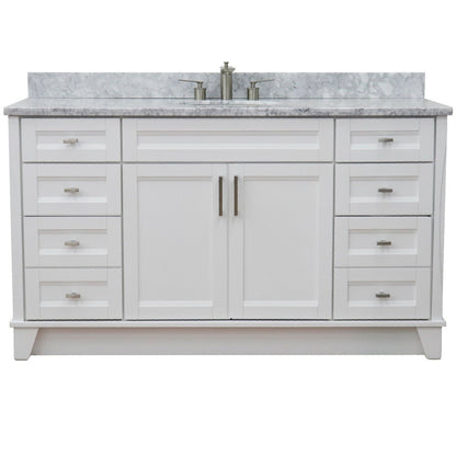 61" Single sink vanity in White finish and White Carrara marble and oval sink
