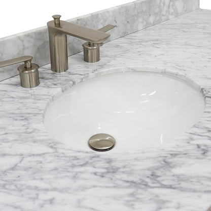 61" Single sink vanity in White finish and White Carrara marble and oval sink