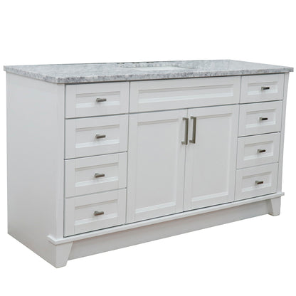 61" Single sink vanity in White finish and White Carrara marble and rectangle sink