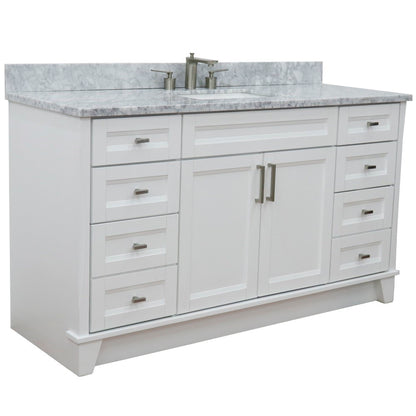61" Single sink vanity in White finish and White Carrara marble and rectangle sink