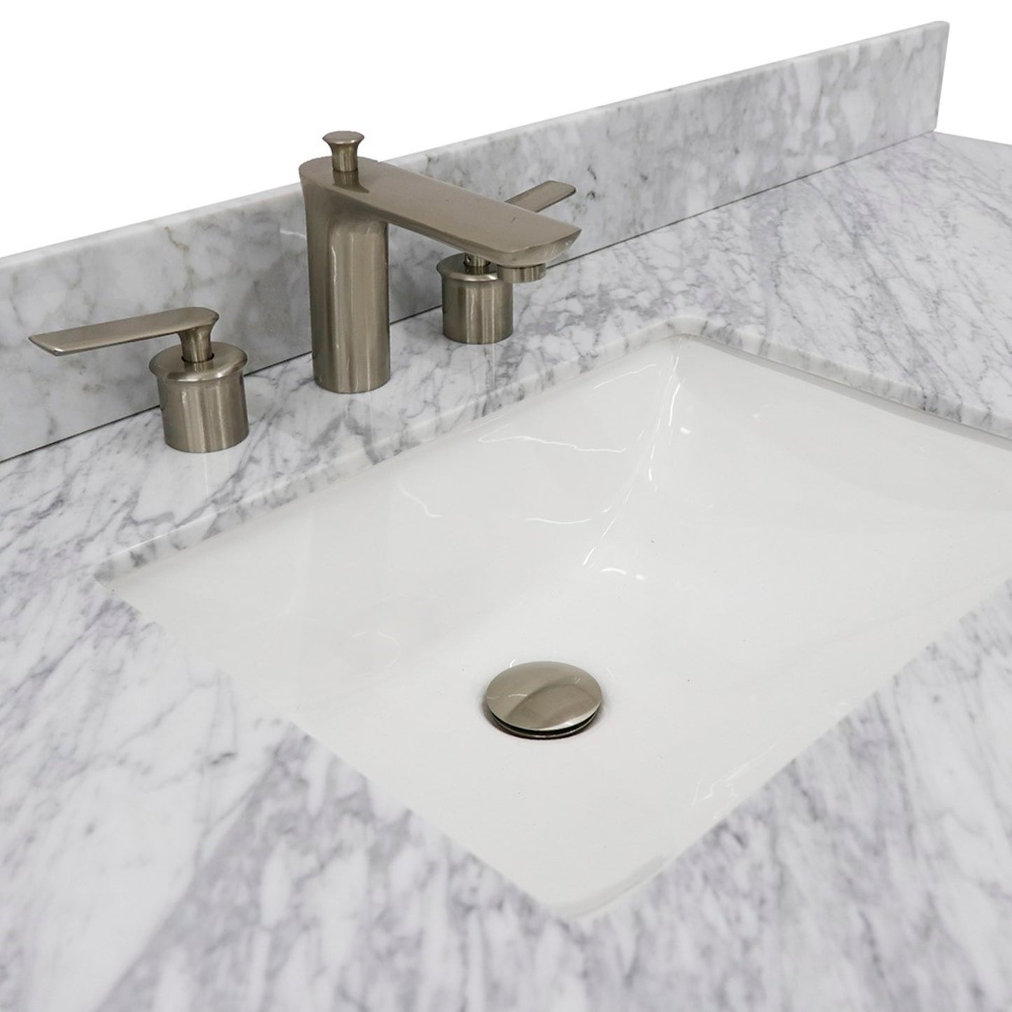 61" Single sink vanity in White finish and White Carrara marble and rectangle sink