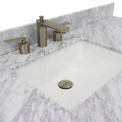 61" Single sink vanity in White finish and White Carrara marble and rectangle sink