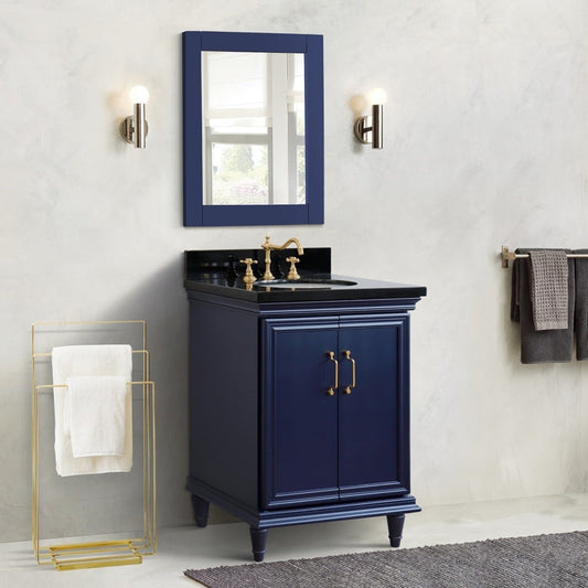 25" Single vanity in Blue finish with Black galaxy and oval sink