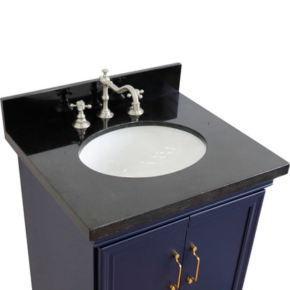 25" Single vanity in Blue finish with Black galaxy and oval sink