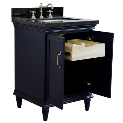 25" Single vanity in Blue finish with Black galaxy and rectangle sink