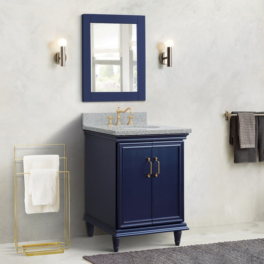 25" Single vanity in Blue finish with Gray granite and oval sink