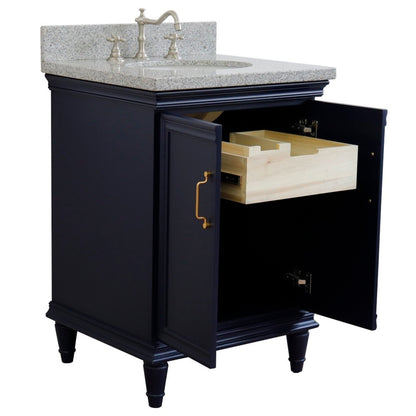 25" Single vanity in Blue finish with Gray granite and oval sink