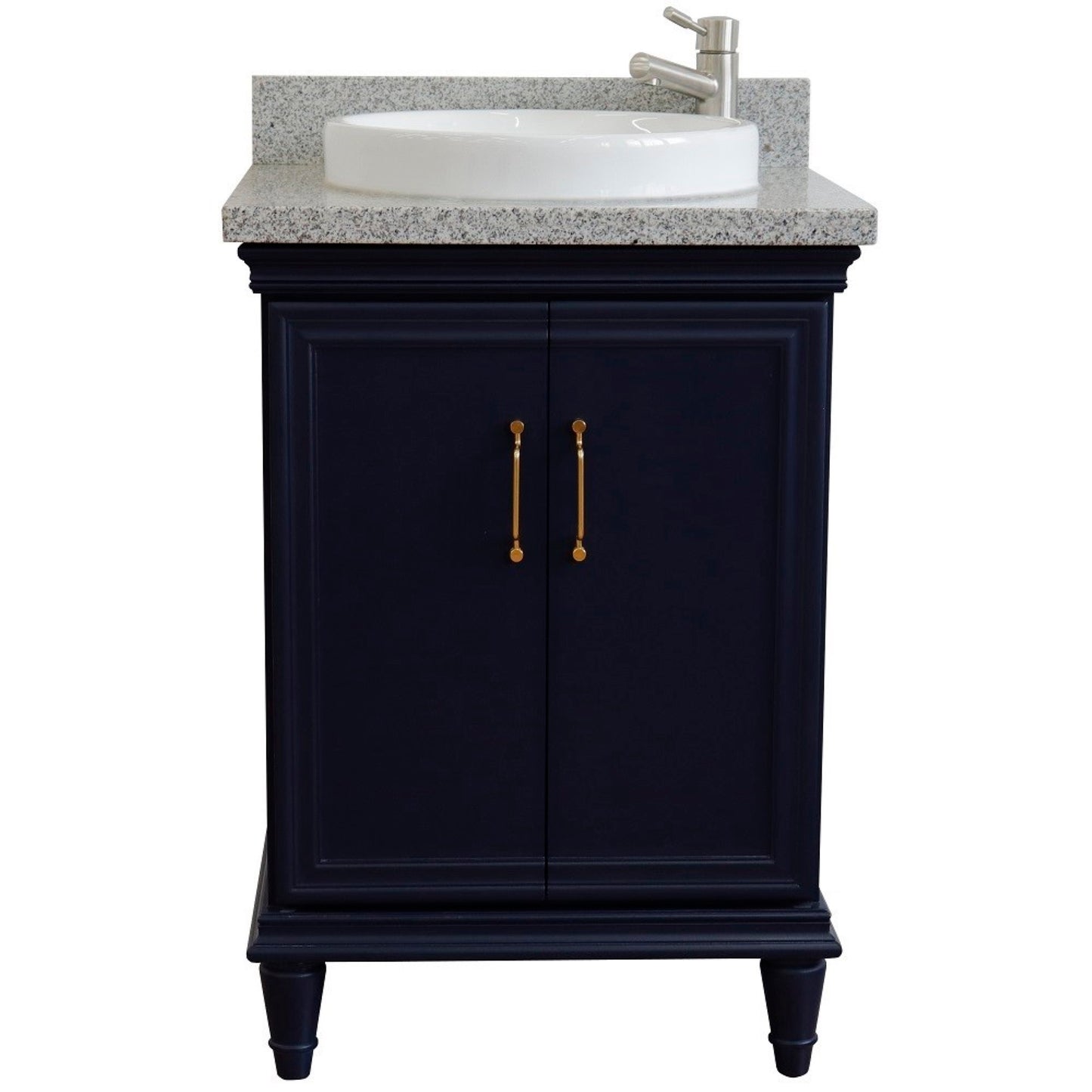 25" Single vanity in Blue finish with Gray granite and round sink