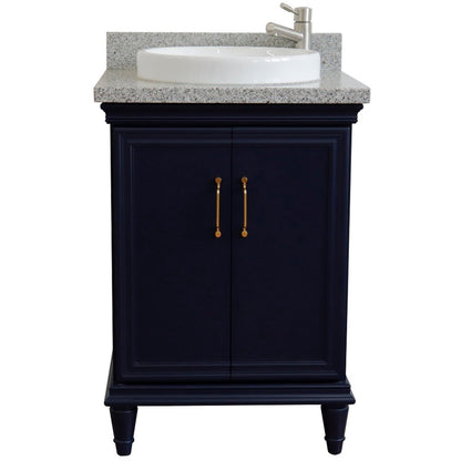 25" Single vanity in Blue finish with Gray granite and round sink