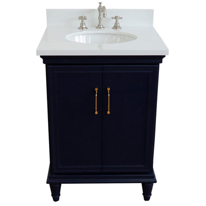 25" Single vanity in Blue finish with White engineered stone and oval sink