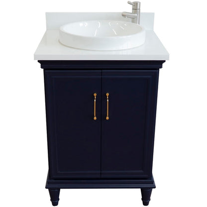 25" Single vanity in Blue finish with White engineered stone and round sink