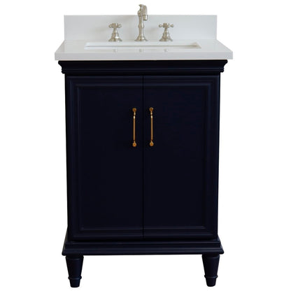 25" Single vanity in Blue finish with White engineered stone and rectangle sink