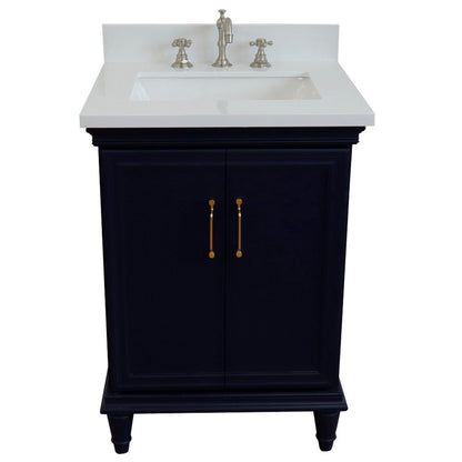 25" Single vanity in Blue finish with White engineered stone and rectangle sink