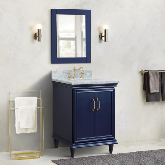 25" Single vanity in Blue finish with White Carrara and oval sink