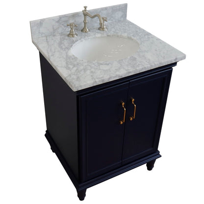 25" Single vanity in Blue finish with White Carrara and oval sink