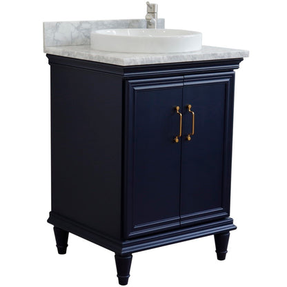 25" Single vanity in Blue finish with White Carrara and round sink