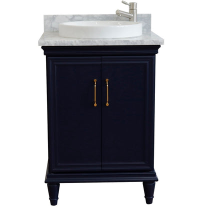 25" Single vanity in Blue finish with White Carrara and round sink
