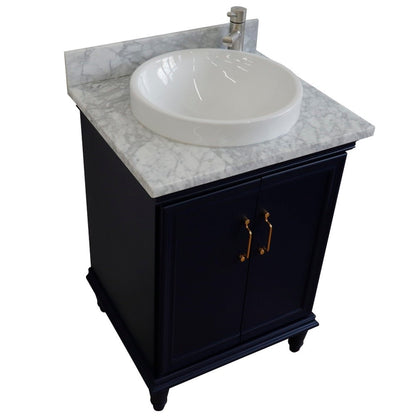 25" Single vanity in Blue finish with White Carrara and round sink