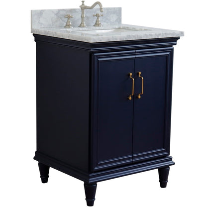25" Single vanity in Blue finish with White Carrara and rectangle sink