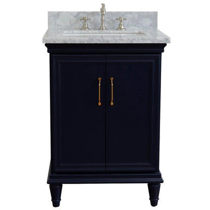 25" Single vanity in Blue finish with White Carrara and rectangle sink