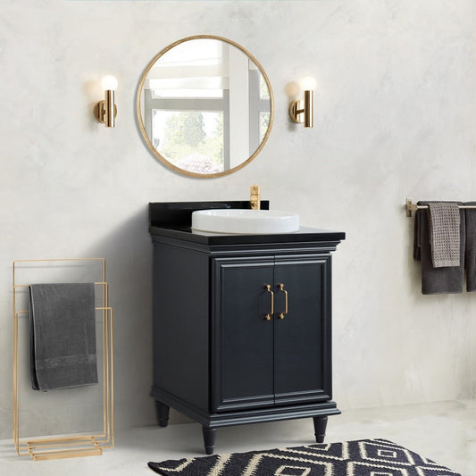25" Single vanity in Dark Gray finish with Black galaxy and round sink