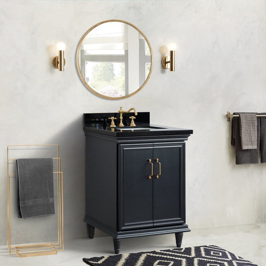 25" Single vanity in Dark Gray finish with Black galaxy and rectangle sink