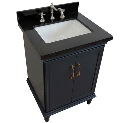 25" Single vanity in Dark Gray finish with Black galaxy and rectangle sink