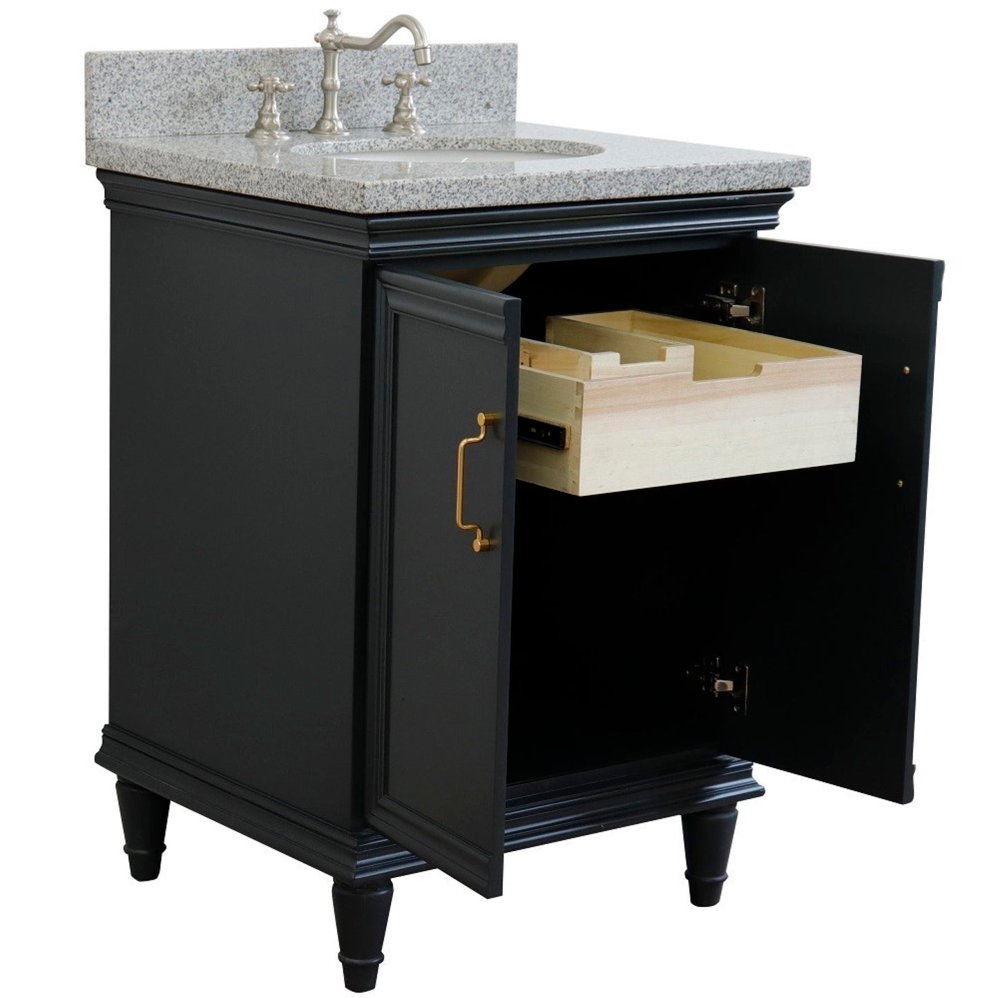 25" Single vanity in Dark Gray finish with Gray granite and oval sink