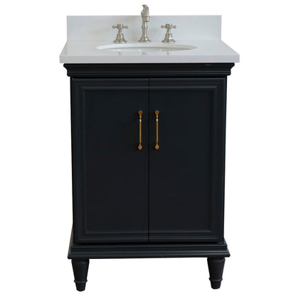 25" Single vanity in Dark Gray finish with White engineered stone and oval sink