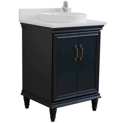 25" Single vanity in Dark Gray finish with White engineered stone and round sink