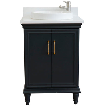 25" Single vanity in Dark Gray finish with White engineered stone and round sink