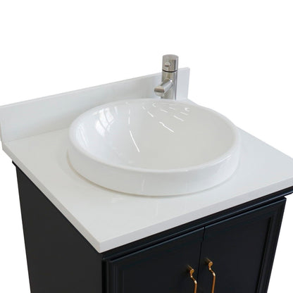 25" Single vanity in Dark Gray finish with White engineered stone and round sink